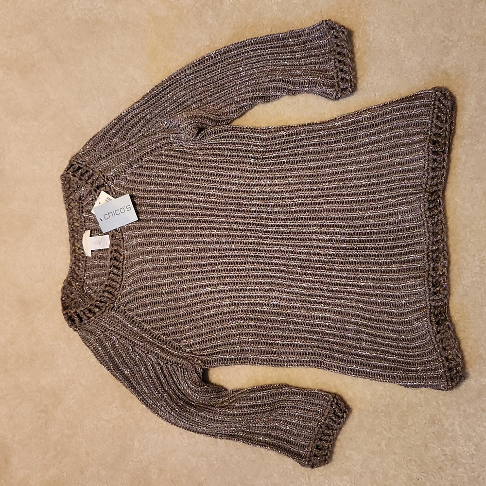 Chico's NWT Women's Pullover Sweater in Gold and Taupe Metallic  Size 0